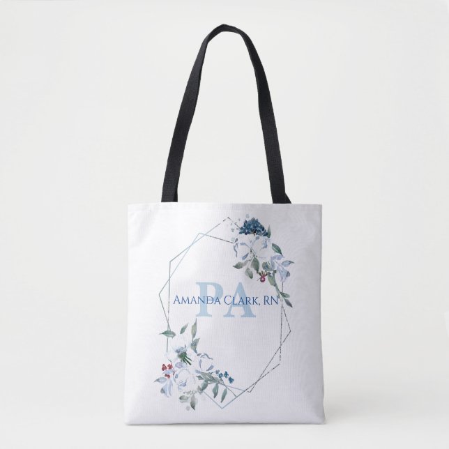 Blaues Blumenpersonalized PA-Monogramm Tasche (Vorderseite)
