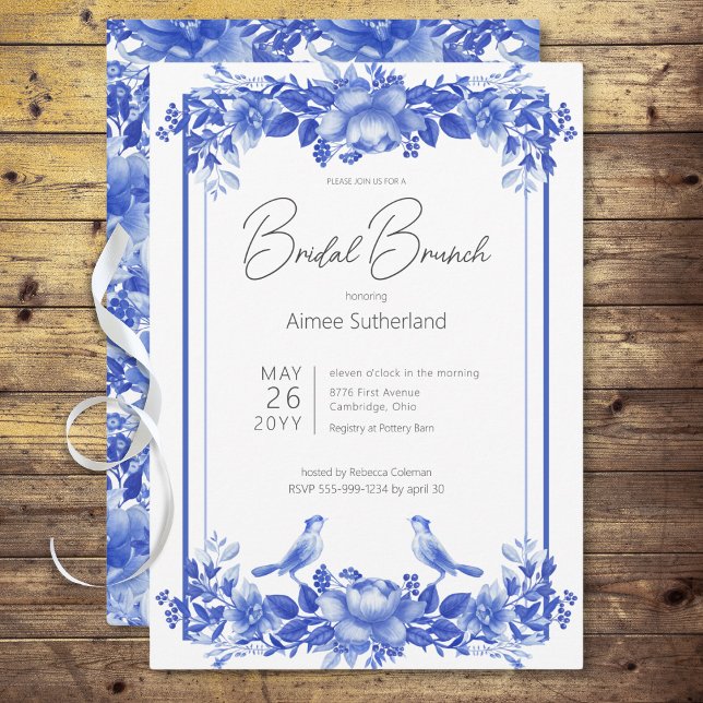 Blaues Blumenporzellan Bridal Brunch Einladung (Blue & White Floral Porcelain Bridal Brunch Invitation)
