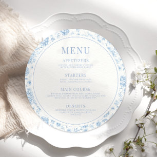 Blaues Blumenporzellan Chinoiserie Hochzeit Menükarte