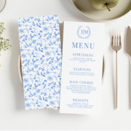 Blaues Blumenporzellan elegantes Hochzeitsmenü