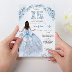Blaues Blumenprinzessinnenkleid Coquette Quinceane Einladung