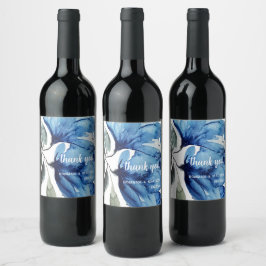 Blaues Blumenwasser handbemalt Weinetikett