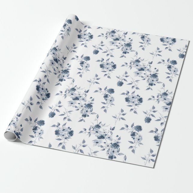 Blaues Blumenwatt-Geschenkpapier Geschenkpapier (Ungerollt)