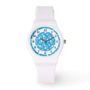 Blaues Blütenherz mit Blume Armbanduhr