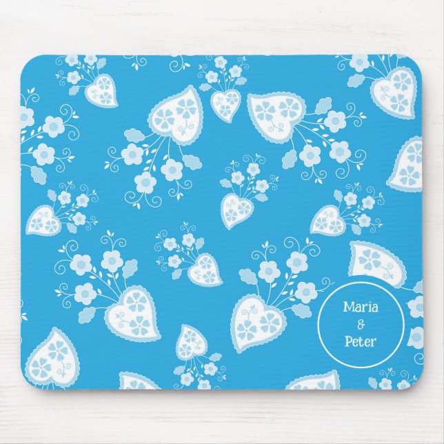 Blaues Blütenherz mit Blume Mousepad (Vorne)