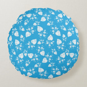 Blaues Blütenherz mit Blume Rundes Kissen