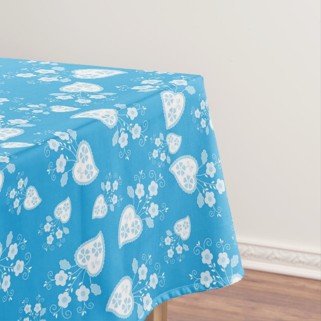 Blaues Blütenherz mit Blume Tischdecke (Beispiel)