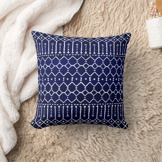 Blaues Bohemisches marokkanisches Throw Kissen (Decke)