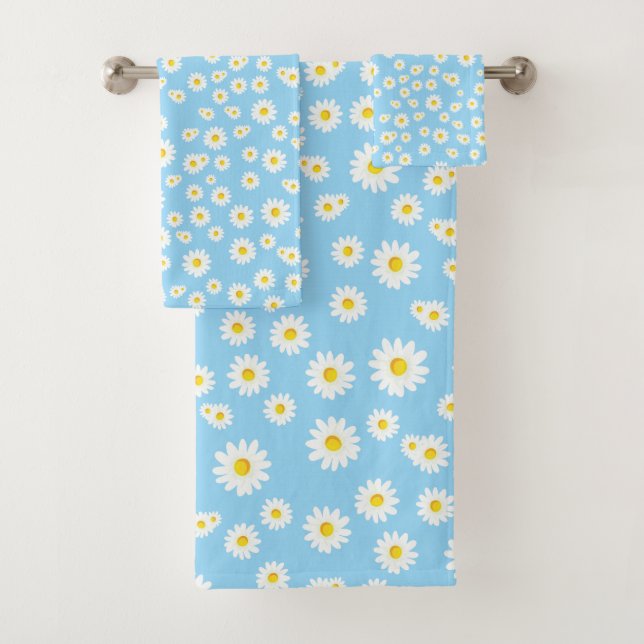Blaues Boho-Frühlingsmuster mit Gänseblümchen Badhandtuch Set (Insitu)
