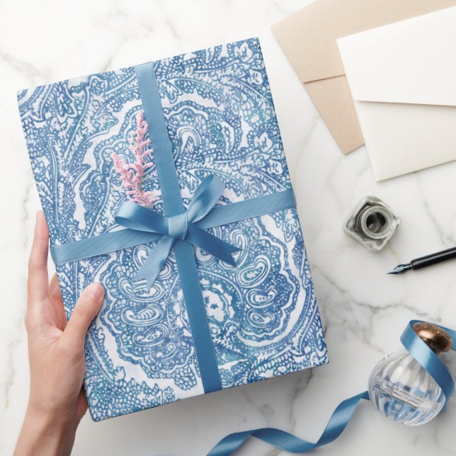 Blaues Boho-Paisleymuster  Geschenkpapier (Schenken)