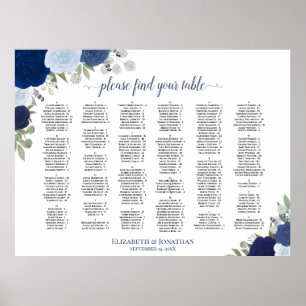 Blaues Boho-Rosen-Alphabet-Hochzeits-Sitzplan Poster