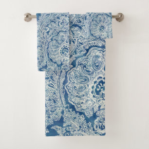 Blaues Boho-Spitzen-Pisley-Muster Badhandtuch Set