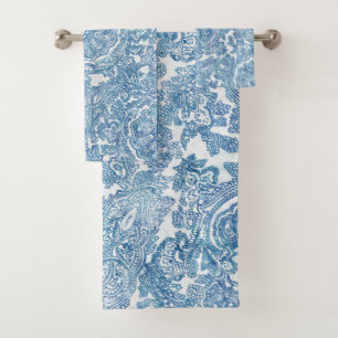 Blaues Boho-Spitzen-Pisley-Muster Badhandtuch Set