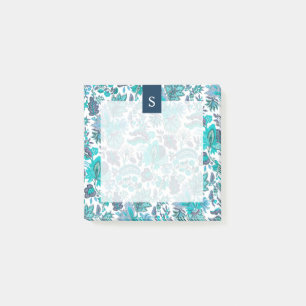 Blaues Boho Vintage-Blumenmonogramm Post-it Klebezettel