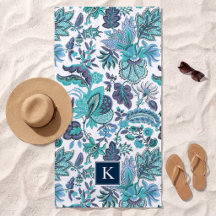 Blaues Boho Vintage Blumenmonogramm