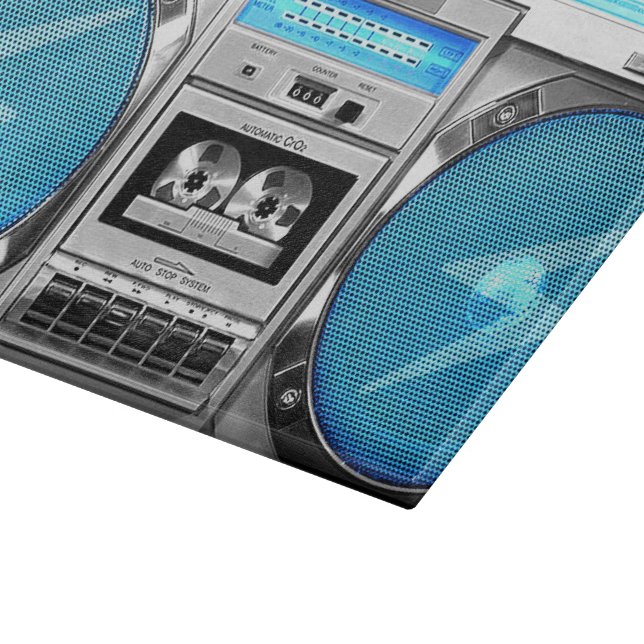 Blaues boombox schneidebrett (Ecke)