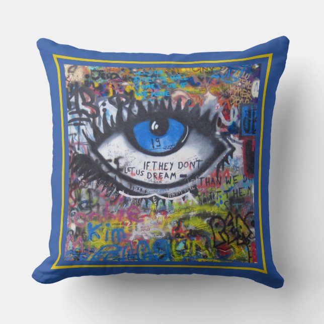 Blaues böses Auge Modernes Graffiti Kissen (Vorderseite)