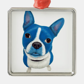 Blaues Boston Terrier Ornament Aus Metall