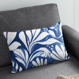 Blaues botanisches Aquarell-Blumenmuster Dekokissen