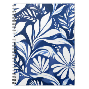 Blaues botanisches Aquarell-Blumenmuster Notizblock