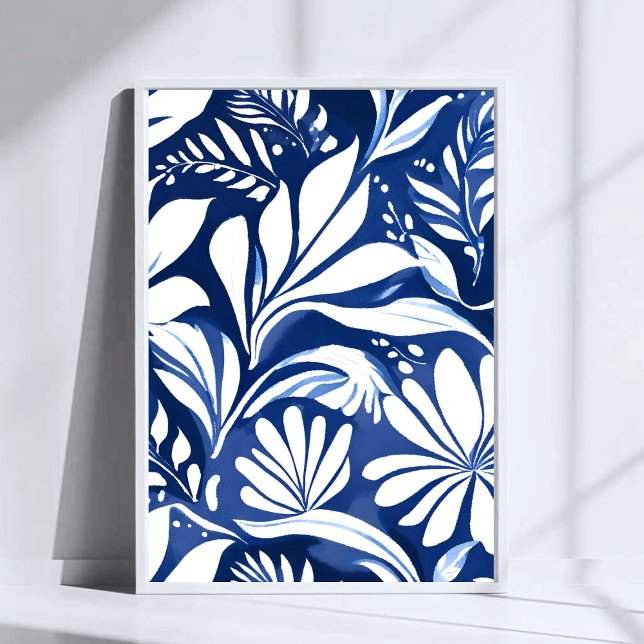 Blaues botanisches Aquarell-Blumenmuster Poster (Von Creator hochgeladen)