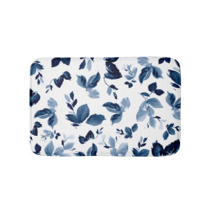 Blaues Botanisches Blumenmuster Badematte