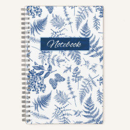 Blaues Botanisches Florales Deluxe-Spiralnotizbuch Notizbuch