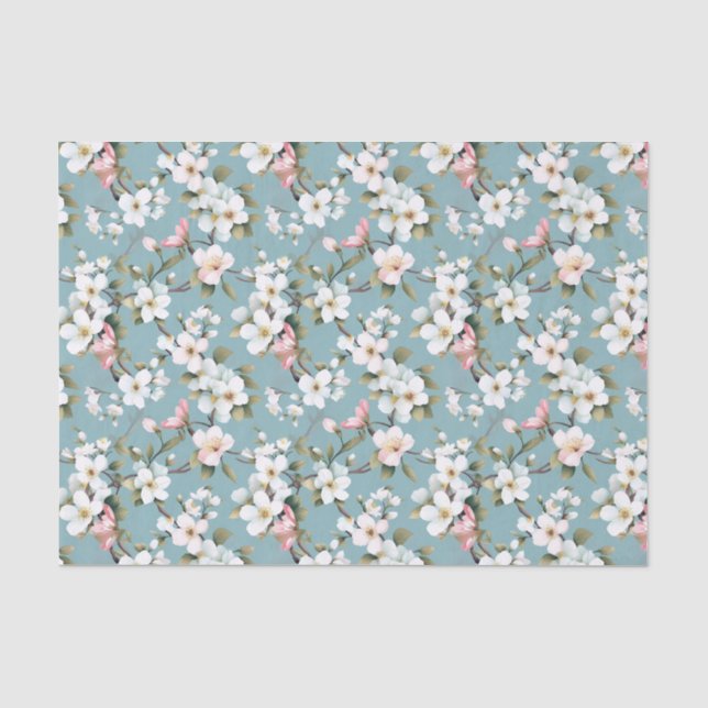 Blaues Botanisches Frühlingshemd Seidenpapier (Vorderseite)