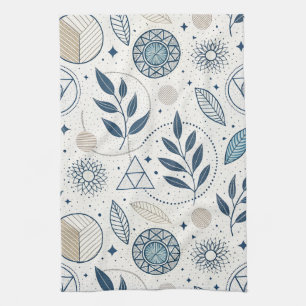 Blaues botanisches geometrisches Doodle Geschirrtuch