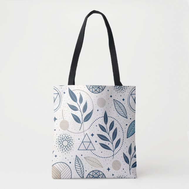Blaues botanisches geometrisches Doodle Tasche (Vorderseite)