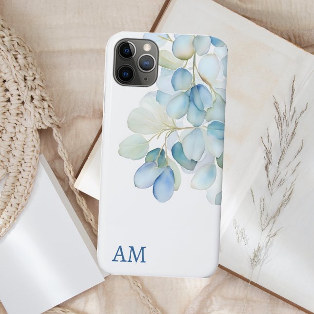 Blaues Botanisches Hydrangea-Monogramm Case-Mate iPhone Hülle (Von Creator hochgeladen)