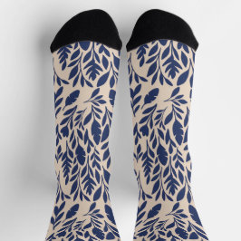 Blaues Botanisches Leaf Muster Socken