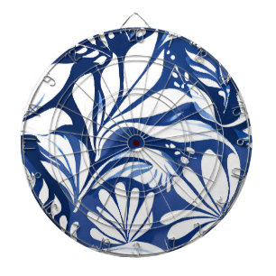 Blaues botanisches Wasserfarben-Blumenmuster Dartscheibe