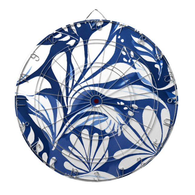Blaues botanisches Wasserfarben-Blumenmuster Dartscheibe (vorne)