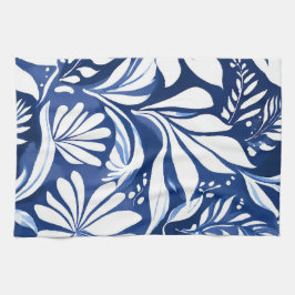 Blaues botanisches Wasserfarben-Blumenmuster Geschirrtuch