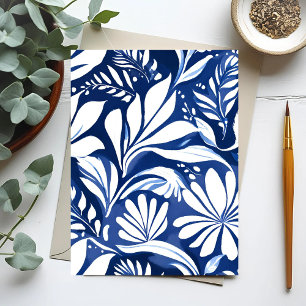 Blaues botanisches Wasserfarben-Blumenmuster Postkarte