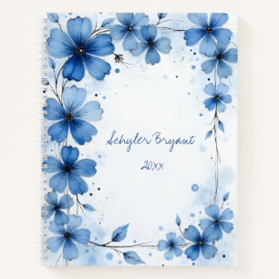 Blaues botanisches Wasserfarben-Journal mit floral Notizbuch