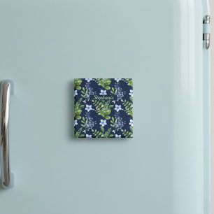 Blaues botanisches Wasserfarbmuster Personalisiert Magnet