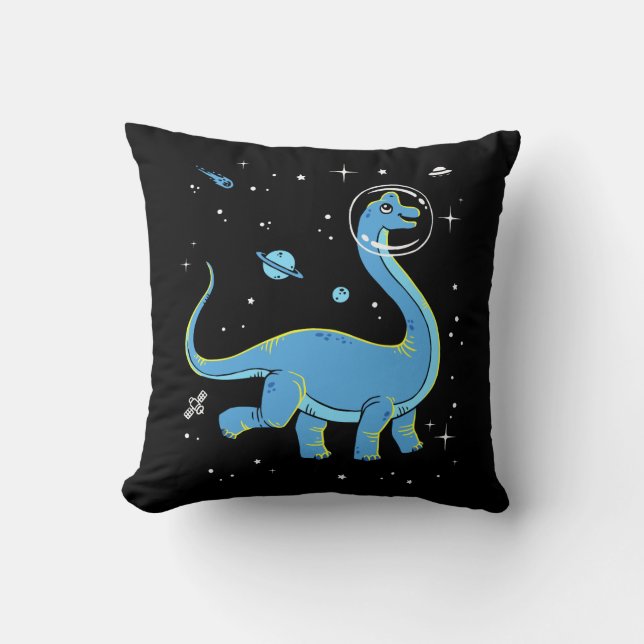 Blaues Brachiosaurus Dinos im Weltraum Kissen (Vorderseite)