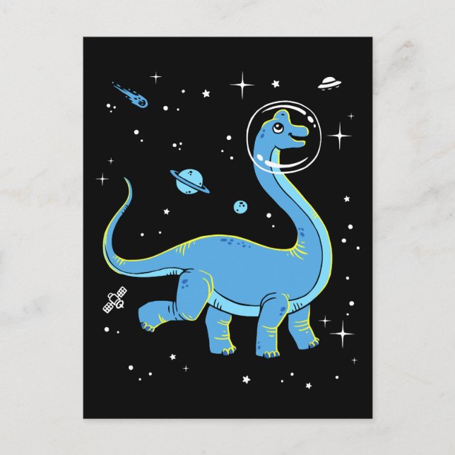Blaues Brachiosaurus Dinos im Weltraum Postkarte (Vorderseite)