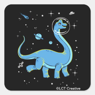 Blaues Brachiosaurus Dinos im Weltraum Quadratischer Aufkleber