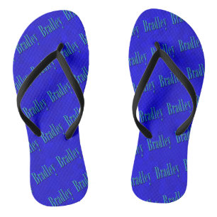 Blaues Bradley Namenslogo auf blauem Mosaik, Flip Flops