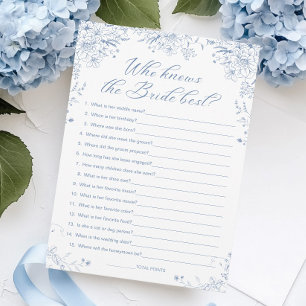 Blaues Brautparty, das Bride Game Card kennt Einladung