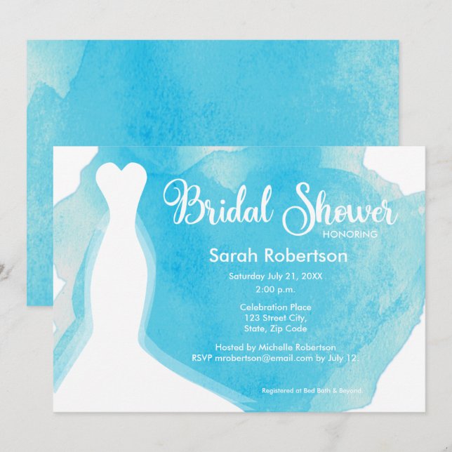 Blaues Brautparty, Hochzeitsgown Einladung (Vorne/Hinten)