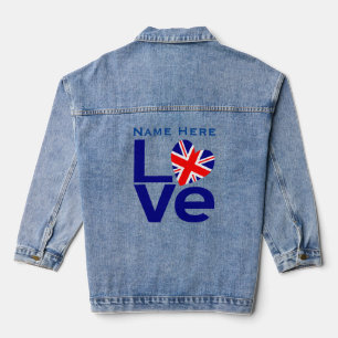 Blaues Britisches LOVE Herz Flagge Personalisiert Jeansjacke