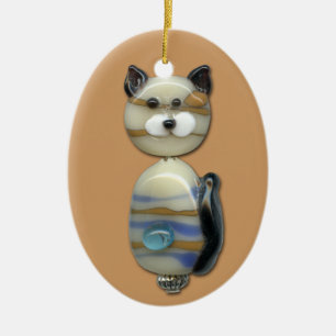 Blaues Brown-Glasperle-Katze Keramikornament