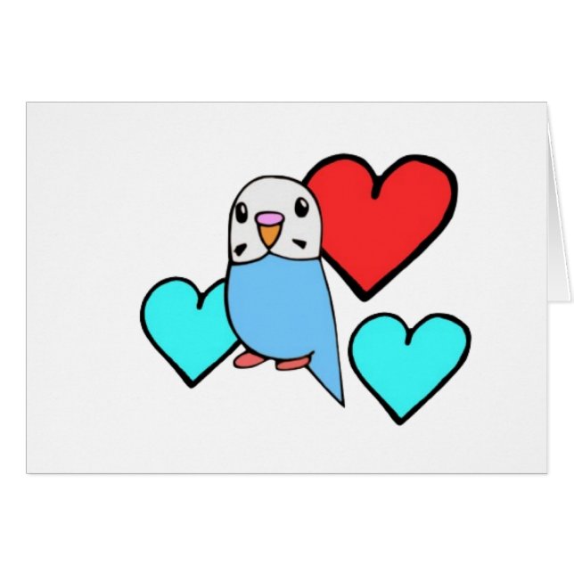 Blaues Budgie mit Herzen (Vorderseite (Horizontal))