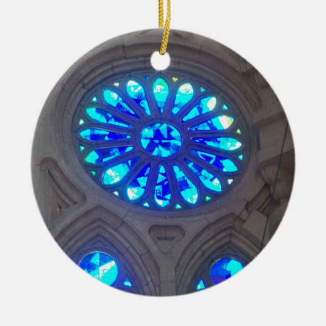 Blaues Buntglas Keramikornament (Vorne)