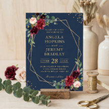 Blaues Burgundy Bloral Gold Geometric Wedding