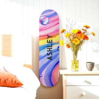Blaues Button Surf Muster Wasserfarben Skateboard
